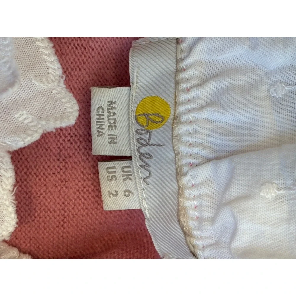 Boden Pink Ruffle Eyelet Collar Knit Sweater US 2 UK 6 Long Sleeve Button Back - Picture 5 of 6